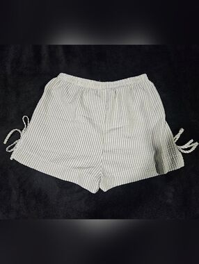 White and Sage Green Striped Seersucker Shorts